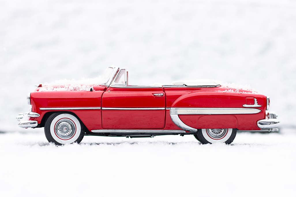 Red vintage car winter
