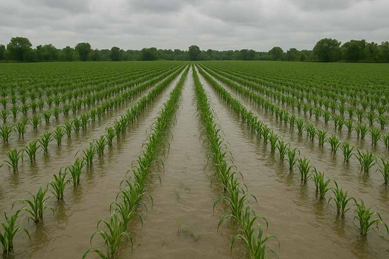 Flooded corn field